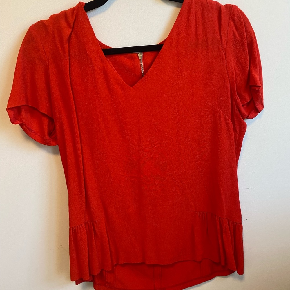 Beautiful red Sandro Top w ruffled detail at waist